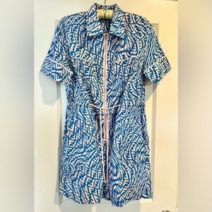 Fendi Roma Blue FF Logo Zip Front Romper Dress XL Italy Cotton Luxury